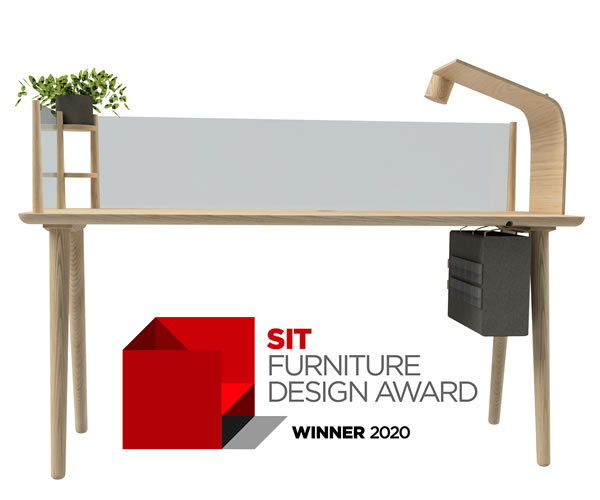 Synergy ash office desk designed and made by Inês, with its SIT Furniture Design Award Winner 2020 mark